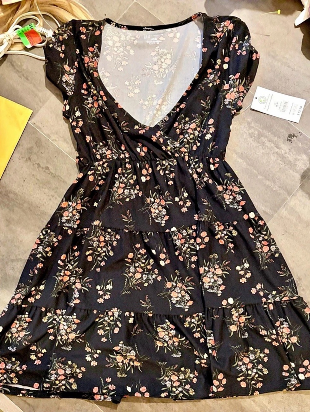 Old Navy Floral Midi Dress in Black & Pink NWT
